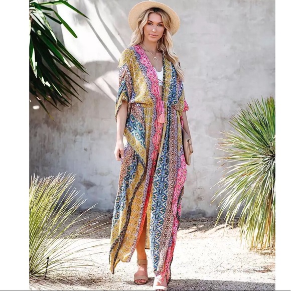 Amelia Colorful Print Tie Waist Kimono Top - Picture 4 of 11